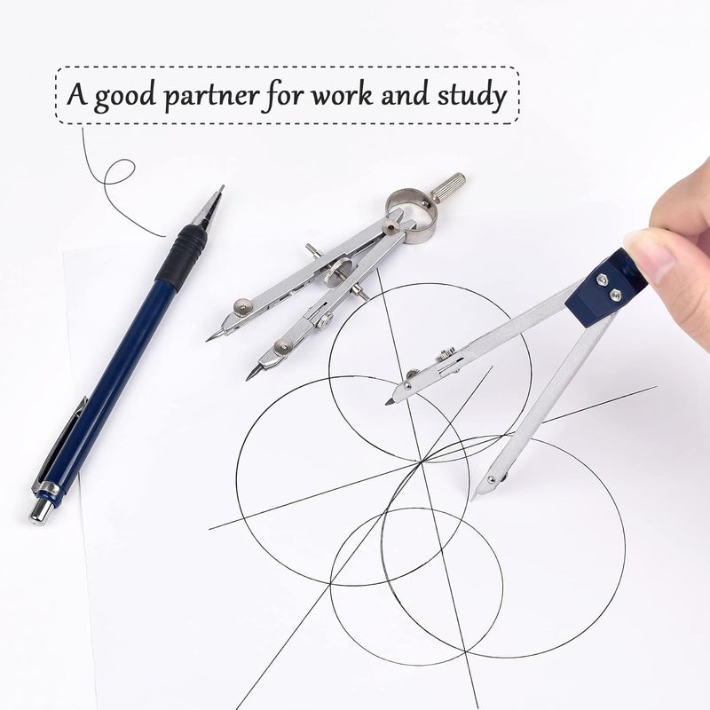 Unjoo 9Pcs Precision Geometry Set Metal Compass, Geometry Tool Tool Set with Shatterproof Storage Box, Circle Drafting Tool and Architecture, Drafting Kits for Engineers Students(Blue) - Image 4